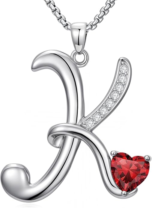 Birthday Gifts for Women Alphabet A to Z Initial Birthstone Pendant Necklaces for Women - 18k White Gold Plated Personalized Name Jewelry Anniversary Graduation Gifts for Wife Her Daughter Girlfriend(with Gift Box)