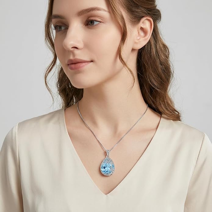 Teardrop Moonstone Necklace for Women Tree of Life/Filigree Birthstone Pendant Necklace Jewelry