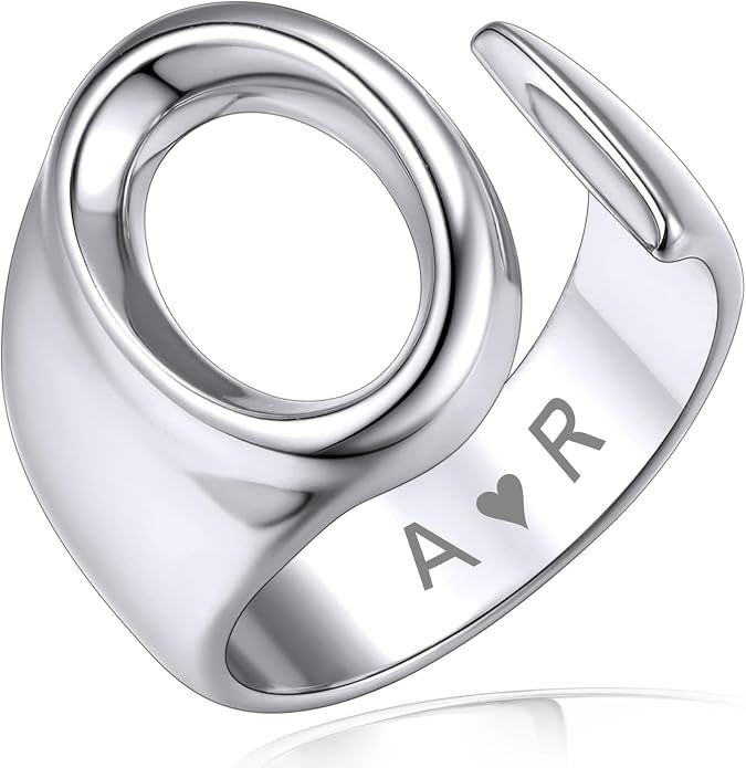 KeyStyle Bold Initial Letter Rings Adjustable, GoldChic Jewelry Women Gold Statement Ring Personalized Engraved Women’s Open Signet Ring for Party (Gold, White Gold, Black)