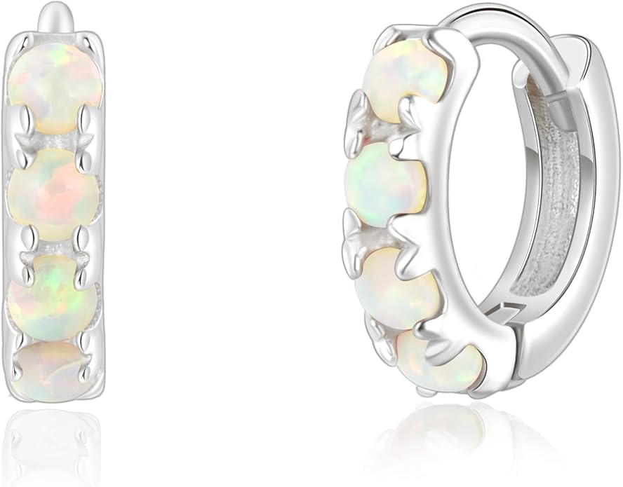 Tiny Mini Opal Huggie Hoop Earrings Upper Ear Cartilage Helix 18k Gold Plated Silver Minimalist Simple Small 10mm 8mm 6mm Hoop Earrings