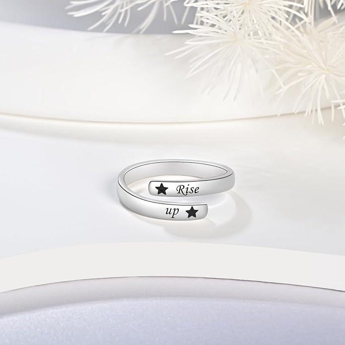 BEILIN 925 Sterling Silver Inspirational Jewelry Rings Adjustable Ring Personality Encouragement Gift for Teens Women