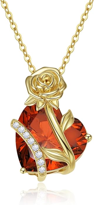 Anniversary Birthday Gifts for Women - Heart Birthstone Necklace: 925 Sterling Silver Rose/White/Yellow Gold Pendant Necklaces Gold Jewelry Gift for Wife Girlfriend Mom Daughter Grandma