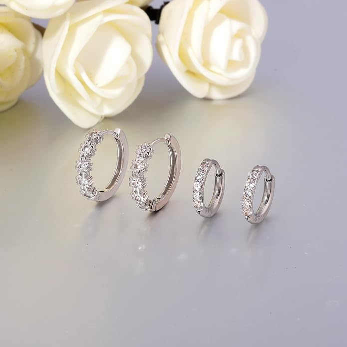 CiNily Small Hoop Earrings for Women Girls Flower Cubic Zirconia Huggie Earrings Hypoallergenic 14K Yellow Gold Plated Cartilage Earrings