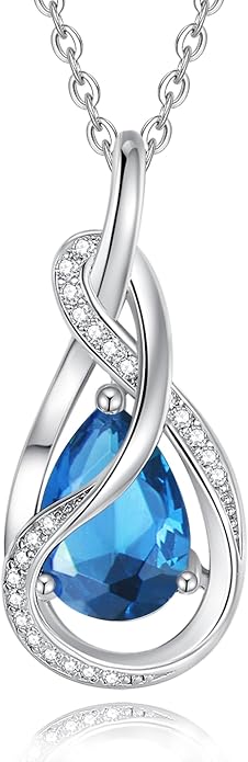 FANCIME TimelessTie Birthstone Necklace for Women White Gold Plated Sterling Silver Ribbon Design Jewelry Knot Pendant Fine Jewelry Gemstone Anniversary Birthday Graduation Mothers Day Gifts for Women Wife Mother Her