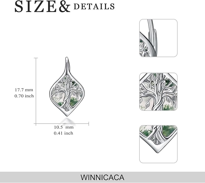 WINNICACA Leverback Earrings for Women 925 Sterling Silver Tree of Life Earrings Dangle Drop Turquoise Moonstone Moss Agate Heart Jewelry Gifts for Women Her Wife Anniversary Birthday Gifts