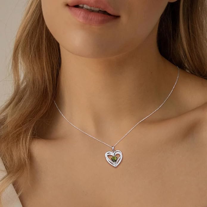 Anniversary Charm Necklace, Sterling Silver 14K Gold Plated Chain with Interlocking Heart Pendant Elegant Birthstone Necklaces for Women, Length 18"