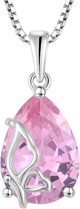 Teardrop Necklace 925 Sterling Silver Butterfly Pendant Necklace Birthstone Jewelry for Women