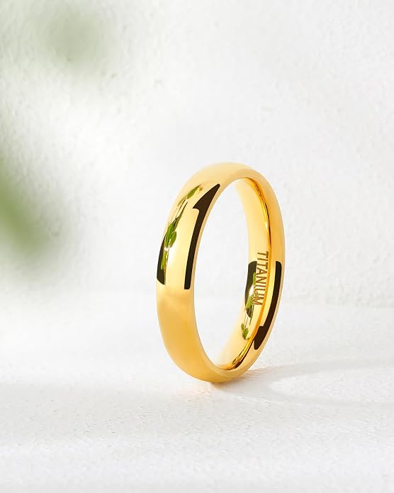 TIGRADE Titanium Ring 2mm 4mm 6mm 8mm 18k Gold Plated Wedding Band in Comfort Fit Dome Polished for Men Women Size 3-14