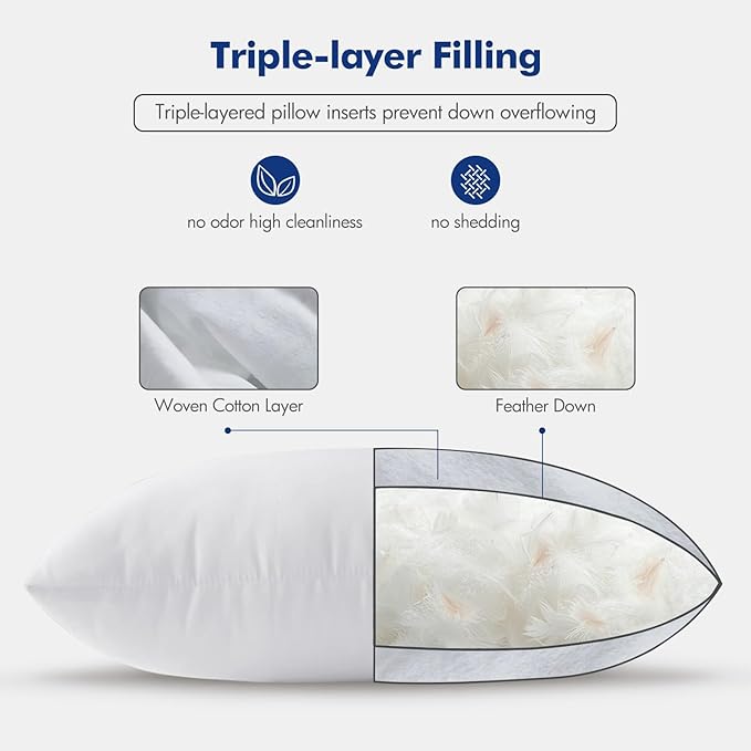 MIULEE 14x22 Pillow Inserts, Set of 2 Feather Down Throw Pillows | Choppable and No Smell, Double-Layer Down-Proof Cotton Cover, Decorative Pillows for Couch Sofa and Bed