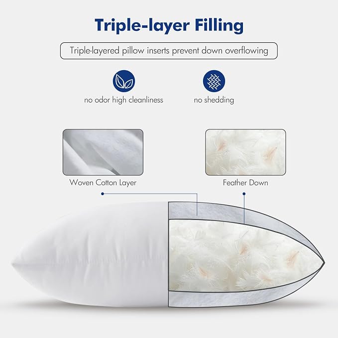 MIULEE Feather Pillow Insert 12x20, Throw Pillow with Cotton Cover | Fluffy and Plump, Decorative Pillows for Sofa Bed Couch, Double-Layer Down-Proof Cotton Cover