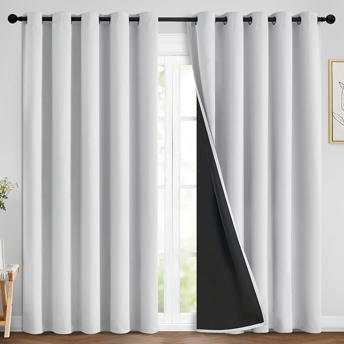 Yakamok Greyish White 100% Blackout Curtains 84 Inches Long, 2 Thick Layers | Blackout Curtains for Bedroom/Living Romm Full Light Blocking Soft Thermal Insulated Drapes for Bedroom 70" Wide Each Panel