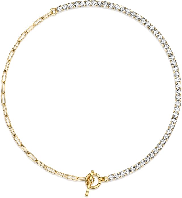 Natural Freshwater Baroque Pearl Necklace 14K Gold Plated Dainty Choker Necklace for Women Girls Snake Chain/Cuban Link/Paperclip/Ball Beaded Chain/Tennis Chain Fashion Jewelry for Gift
