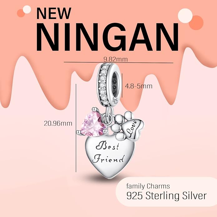 NINGAN 925 Sterling Silver Charm Golden Love Charm Buckle Safety Chain Travel Bead Firefly Dragonfly Pendant, Suitable for Women Bracelet and Necklace as Gift from Mom and Friends
