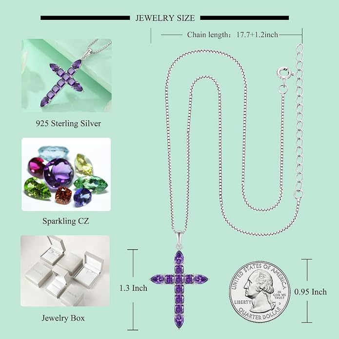 STARCHENIE 925 Sterling Silver Cross Necklace for Women Birthstone Jewelry | 925 Sterling Silver Crucifix Pendant, Birthstone Jewelry, Christian Religious Gift for Her