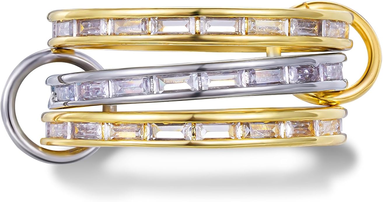 KissYan Stackable Rings for Women, 14k Gold Plate Interlocked Multi Ring Set Dainty Pave CZ Personalized Fashion Two-Toned Mixed Metals Stacking Jewelry Trendy Statement Gift