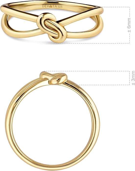 DEVATA Gold or Rhodium Plated Sterling Silver 925 – Eternity, Band Ring for Women – Heart, Knot, Clover, Infinity, Mariner, Cable, Curb, Cuban, Figaro, Daisy, Rope, Ribbed, Dome