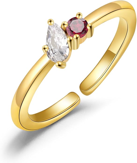 JSJOY Birthstone Rings for Women Dainty Emerald Blue Ring Birthday Gifts for Mom Her Gemstones CZ Ring for Teens Gold Rings That Don't Tarnish Adjustable Ring Jewelry Gifts