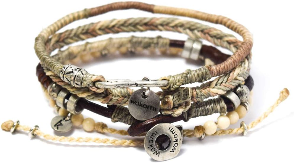 Wakami Earth Charm Bracelet Stack | Braided Beaded Stackable Bracelets for Women | Waterproof Fair Trade Handmade Boho Jewelry for Women and Men