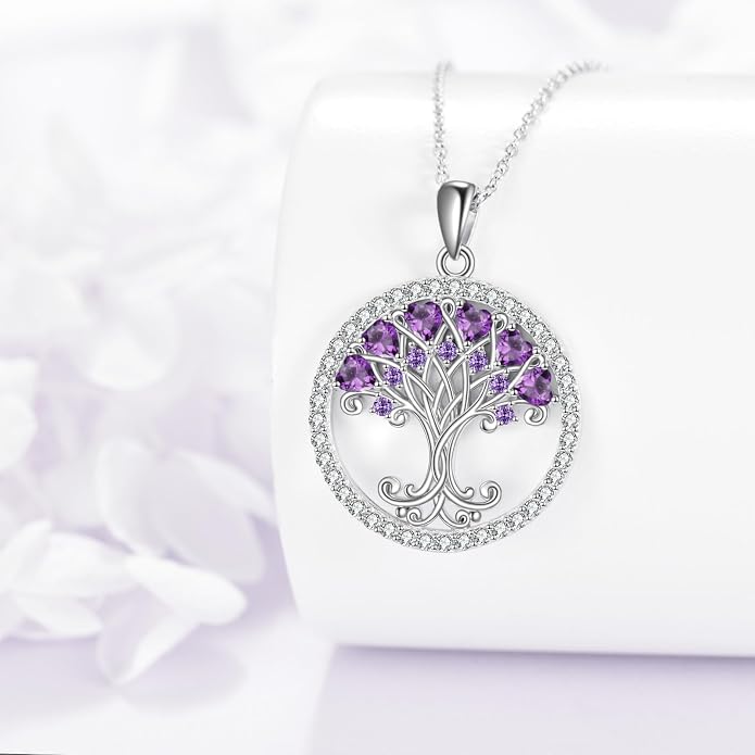 Tree of Life Necklace for Women Birthstones Jewelry for Women Sterling Silver Fine Anniversary Birthday Christmas Wedding Jewelry for Wife Sister