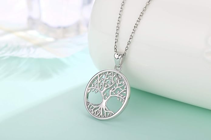 Tree of Life Necklace for Women, Sterling Silver Pendant with 18'' Chain, Jewelry Gifts for Women Grandma Wife Mom (with Gift Box)