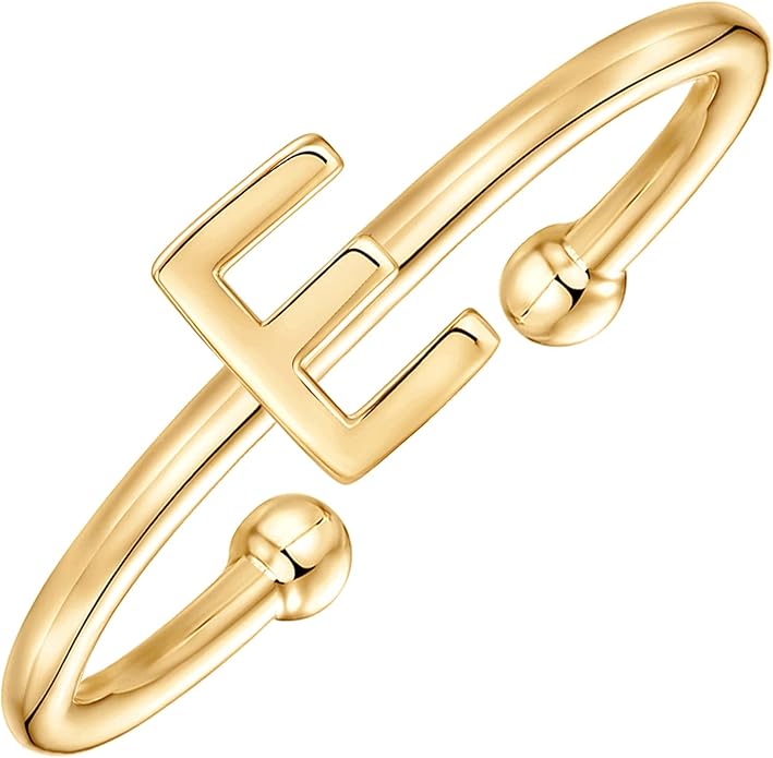 PAVOI 14K Gold Plated Initial Letter Adjustable Ring for Women - Thin Initial Band - Dainty Fashion Jewelry Gifts