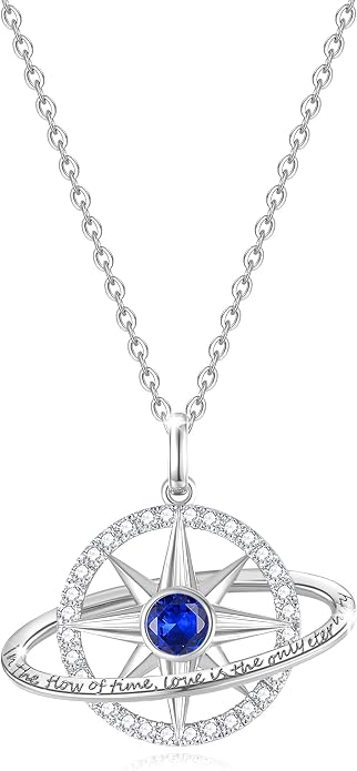 FANCIME Stellar Promise Birthstone Necklace for Women White Gold Plated Sterling Silver Planet Star Pendant Fine Jewelry Anniversary Birthday Mothers Day Gifts for Women Wife Friend Her