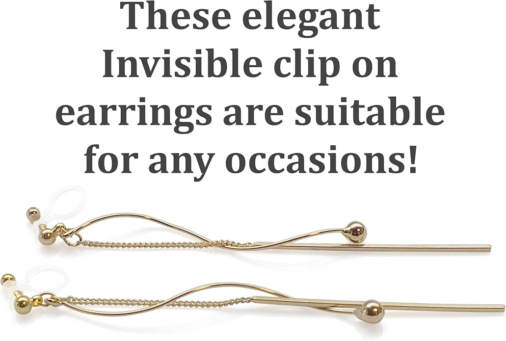 Comfortable Stick Invisible Clip On Earrings Gold Dangle Long Waved Threader Bar Clip-On Non Pierced Earrings Silver For Women,…