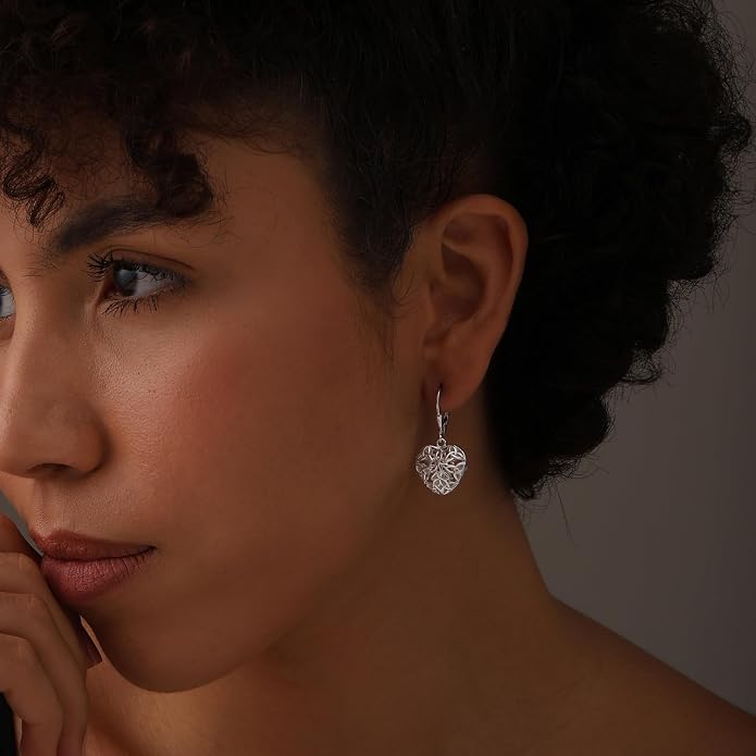 LeCalla 925 Sterling Silver Leverback Drop Earrings | Lightweight Celtic-Knot Filigree Heart Teardrop Dangle Earring for Women's Gift for Her