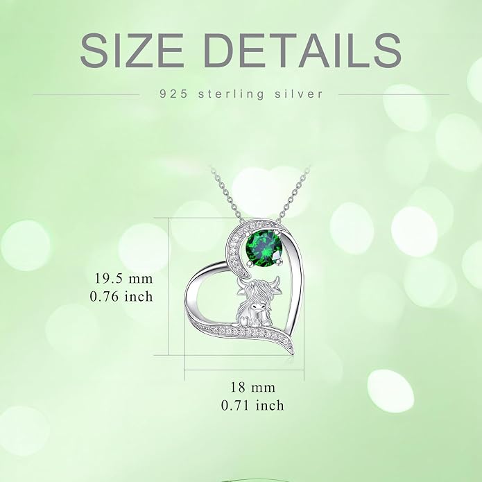 Highland Cow Gifts for Women 925 Sterling Silver Highland Cow Birthstone Necklace Fluffy Cow Jewelry Gifts Birthday Christmas
