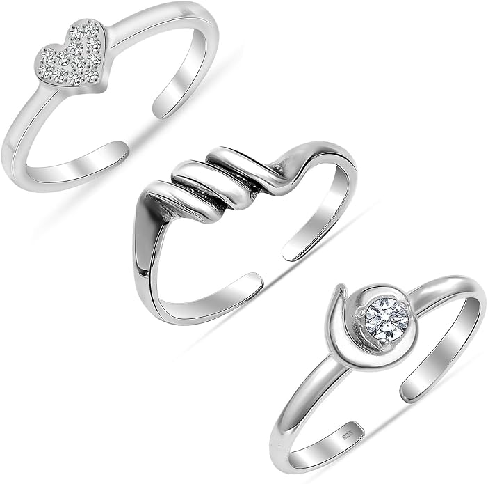 LeCalla 925 Sterling Silver Minimalist Toe Rings Set of Toe Ring Lightweight Simple Antique Open Adjustable Toe-Rings Beach Foot Jewelry Set for Women