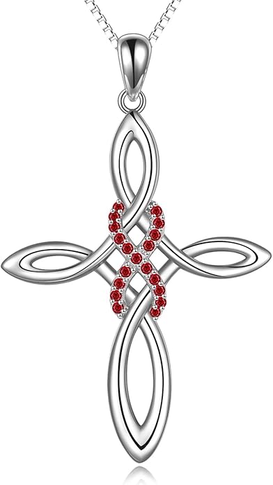 LUHE Celtic Knot Cross Necklace Sterling Silver Birthstone Polished Religious Infinity Celtics Jewelry Gifts for Women