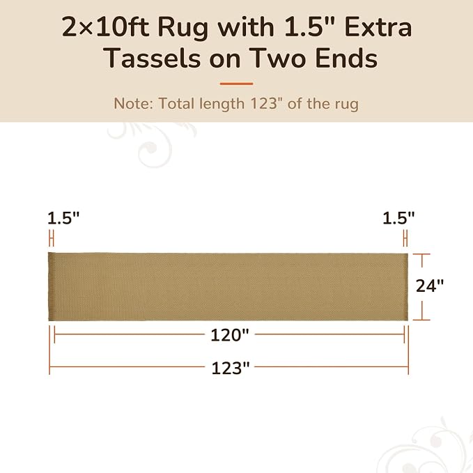 2x10 Washable Boho Runner Area Rug with Tassel for Living Room Yellow Beige | Vacuum Friendly, Machine Washable, Non-Slip Rug, Modern Farmhouse Neutral Decor Carpet, Bathroom Bedroom Kitchen Hallway