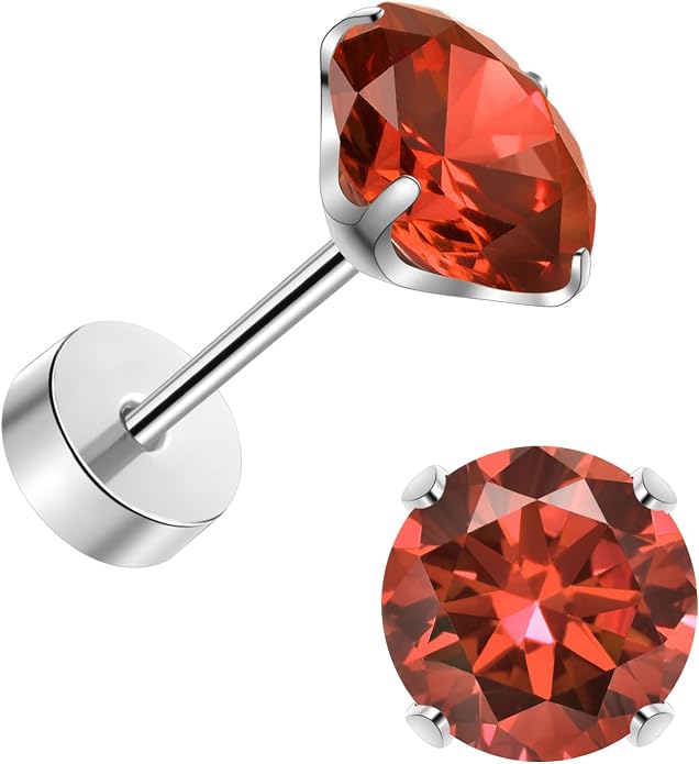 Titanium Earrings for Women Stud Earrings Cubic Zirconia Dainty Screw Flat Back Hypoallergenic Earrings for Women for Multiple Cartilage Helix Conch Tragus Piercing Jewelry for Sensitive Ears