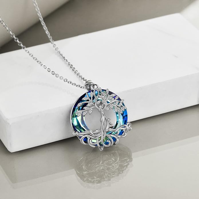 ONEFINITY Tree of Life Necklace for Women Sterling Silver Abalone Shell Crystal Tree of Life Pendant Necklace Family Tree Jewelry for Mom Daughter Sister Girls Christmas Gifts