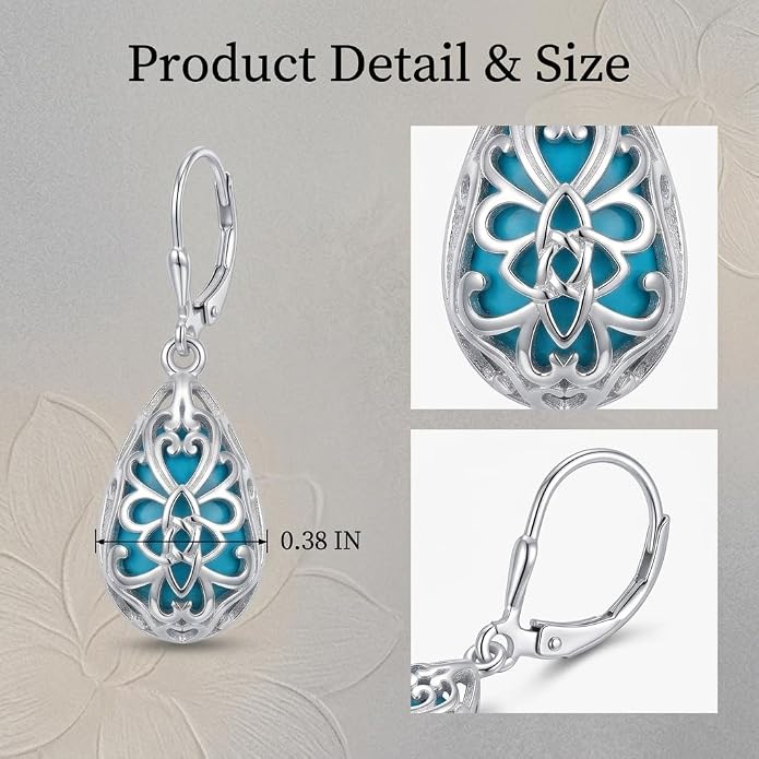 Silver Earrings Women Dangle Filigree/Abalone Shell/Turquoise Cowgirl Earrings Cat/Hummingbird/Chicken/Celtic Knot/Butterfly Jewelry Birthday Gifts for Women