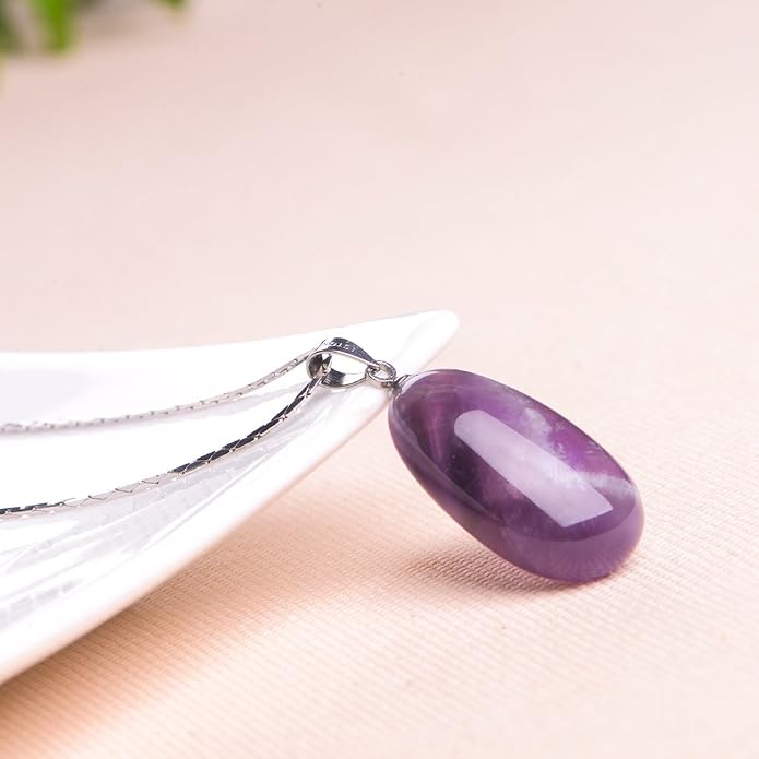 iSTONE 925 Sterling Silver Natural Crytral for Womens Pendant Necklace, Gemstone Birthstone with 17.8" Silver Chain Ladies