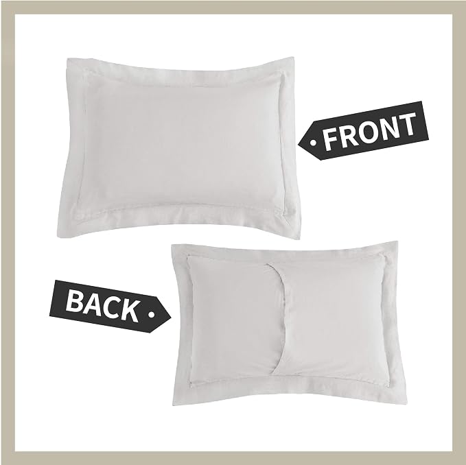 Simple&Opulence 100% Linen Duvet Cover Set, 3 PCS Natural French Flax Light Grey Duvet Cover Queen Size, Breathable Soft Comfy Linen Bedding Comforter Cover with 2 Pillowcases(Light Grey, 88" x 92")