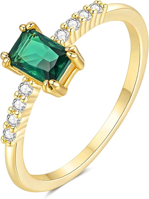 YeGieonr Birthstone Stackable Rings for Women Dainty Gold Rings with Baguette Cubic Zirconia, Non Tarnish Thin Band Ring, 14k Gold Plated Pinky Rings Jewelry Gift