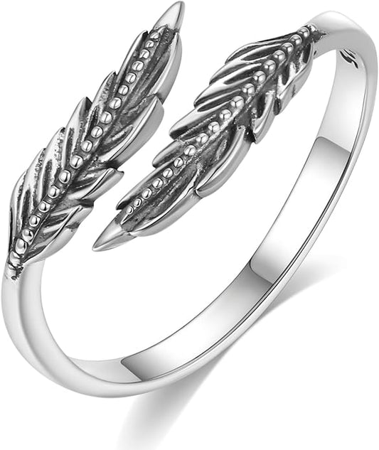 Vito 925 Sterling Silver Adjustable Open Spoon Ring for Women Men, Lotus Sunflower Snake Spoon Band Rings Feather Hug Witches Knot Inspirational Jewelry Gift for Wife
