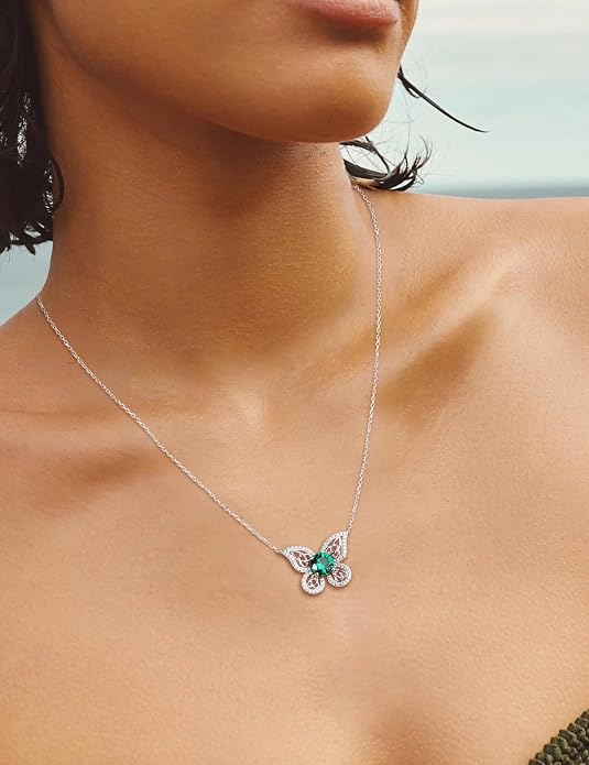 925 Sterling Silver Birthstone Necklaces for Women, Dainty Cute Dragonfly/Butterfly Pendant Necklace, Great Christmas/Anniversary Jewelry for Mother