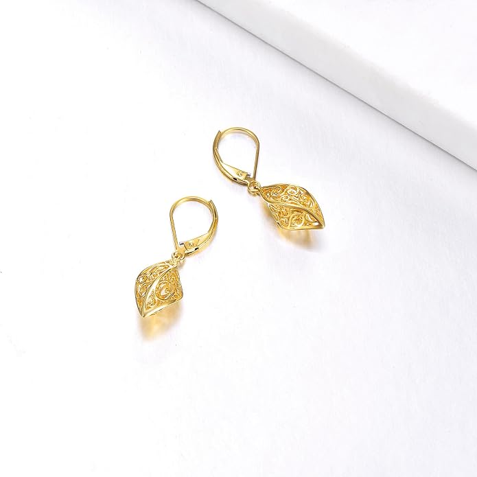925 Sterling Silver Leverback Earrings Vintage Filigree Dangle Drop Earrings Jewelry Birthday Gifts for Women