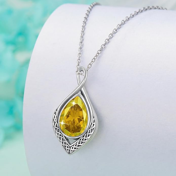PELOVNY Celtic Knot Necklaces for Women 925 Sterling Silver Gemstone/Birthstone Teardrop Infinity Necklace Irish Celtic Pendant Jewelry Gifts for Mom Daughter Wife