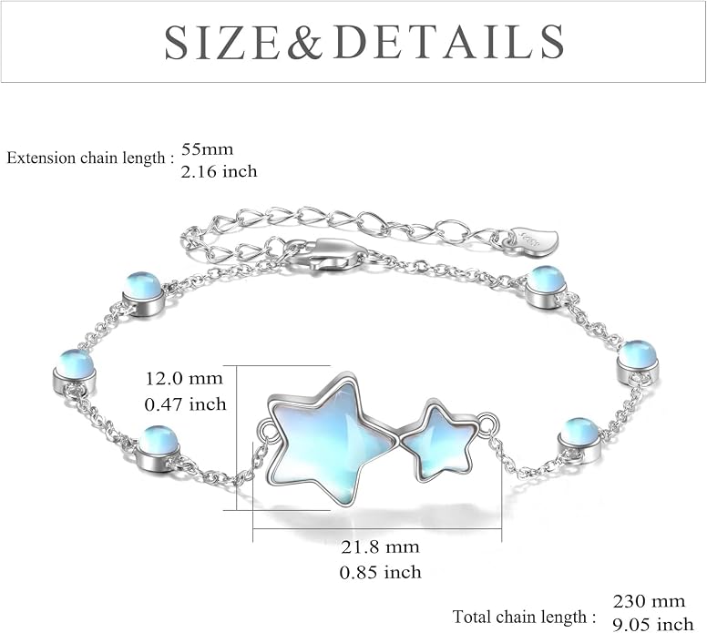 CRMAD Moonstone Moon/Star/Daisy/Turquoise/Rose Flower/Cat/Star/Hecate/Airplane/Pearl/Chakra/Rose Pearl/Butterfly/Wave/Starfish Anklet for Women Sterling Silver Anklet Irish Jewelry
