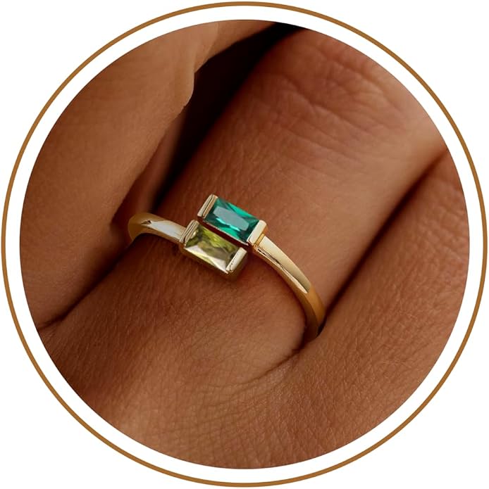 JSJOY Birthstone Rings for Women Dainty Emerald Blue Ring Birthday Gifts for Mom Her Gemstones CZ Ring for Teens Gold Rings That Don't Tarnish Adjustable Ring Jewelry Gifts