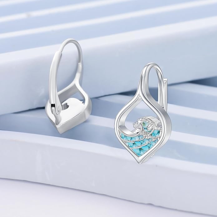 PROESS Moonstone Turquoise Malachite Dangle/Hoop Earrings 925 Sterling Silver Infinity/Wave/Celtic Knot/Clover Filigree Teardrop Earrings Jewelry Presents for Women