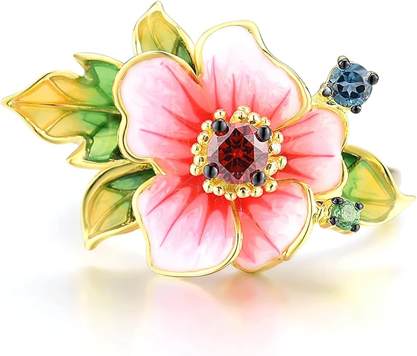 Santuzza 925 Sterling Silver Enamel Flower Statement Ring for Women