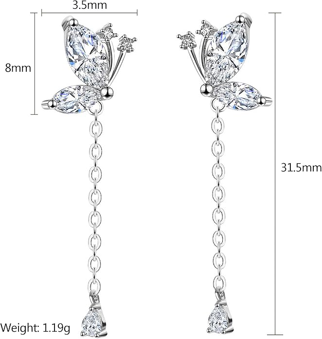 925 Sterling Silver Tassel Chain Dangle Earrings for Women Sparkling Long Fringe Dangle Drop Earrings Bling Line Minimalist Wedding Studs Earring Jewelry Birthday Christmas Gifts for Her