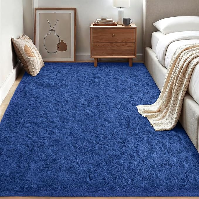 Area Rug for Living Room Bedroom: 6x9 Soft Fluffy Shag Rugs Upgrade Non-Slip High Pile Carpet Large Fuzzy Plush Indoor Floor Shaggy Carpets for Nursery Kid Playroom Office Dorms Home Decor Blue