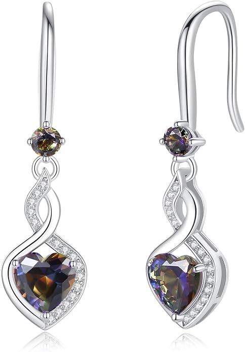FANCIME Heart Infinity Dangle Drop Earrings 925 Sterling Silver Heart Gemstone Birthstone Earring