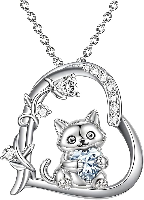 PELOVNY Teddy Bear Necklace for Women 925 Sterling Silver Bear/Highland Cow/Fox/Cat/Axolotl Birthstone Necklace Christmas Birthday Jewelry Gifts for Mom Daughter Wife Sister